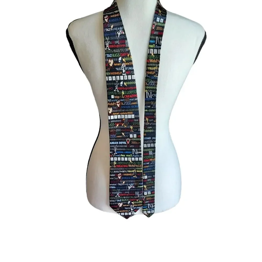 Warner Brothers 1999 y2k Cartoon Character Vintage Silk Tech Web Suit Neck Tie